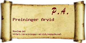 Preininger Arvid névjegykártya